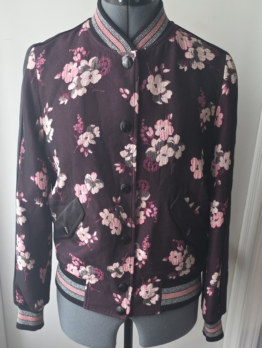 Authentic Coach Reversible Flower Printed Varsity Bomber Jacket